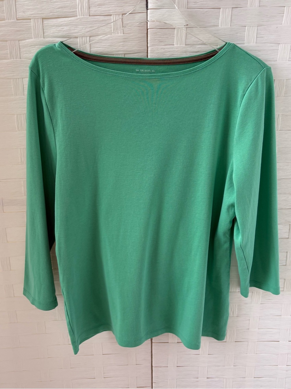 Talbots XL Seafoam Green Boatneck 3/4 Sleeve Top 100% Pima Cotton Closet Staple